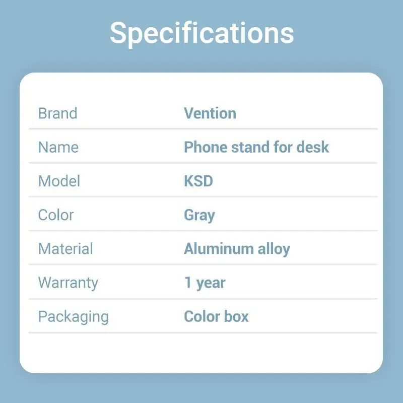 Vention Articulating Desk Phone Stand with 360° Rotatable Base Gray Aluminium Alloy Type - Vention