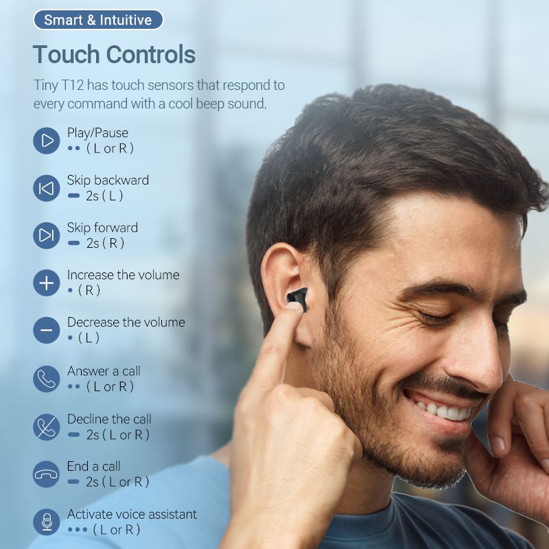 Audífonos Bluetooth inalámbricos verdaderos Tiny T12 Negro/Blanco