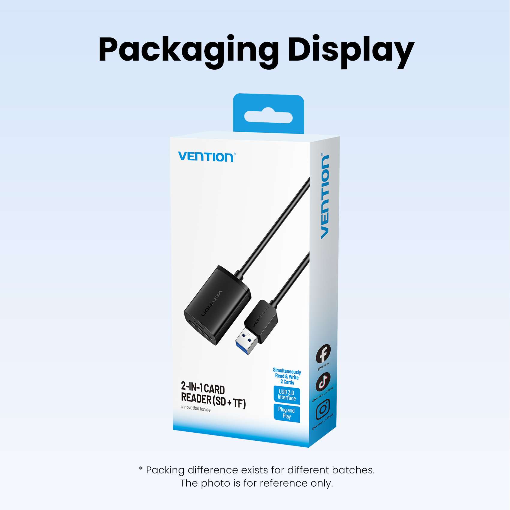 Vention 2-in-1 USB 3.0 A Card Reader (SD+TF) Black Dual Drive Letter - Vention