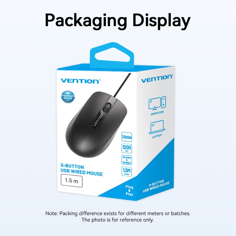 Vention 3-Button USB Wired Computer Mouse 1.5M Black - Vention
