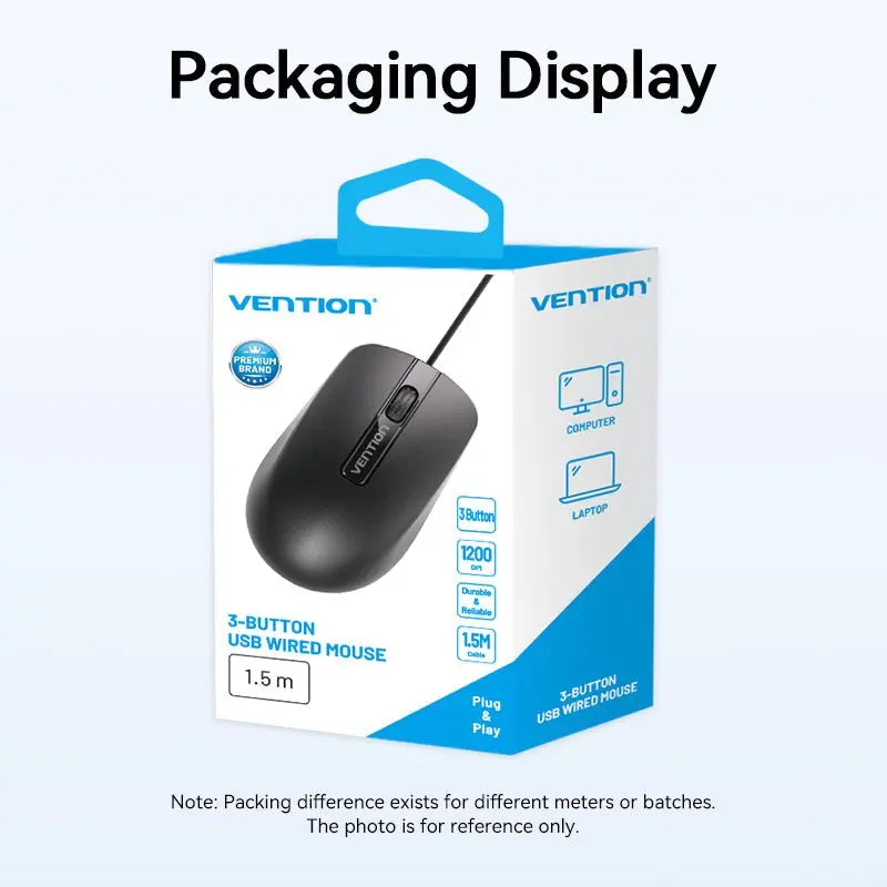 Vention 3-Button USB Wired Computer Mouse 1.5M Black - Vention