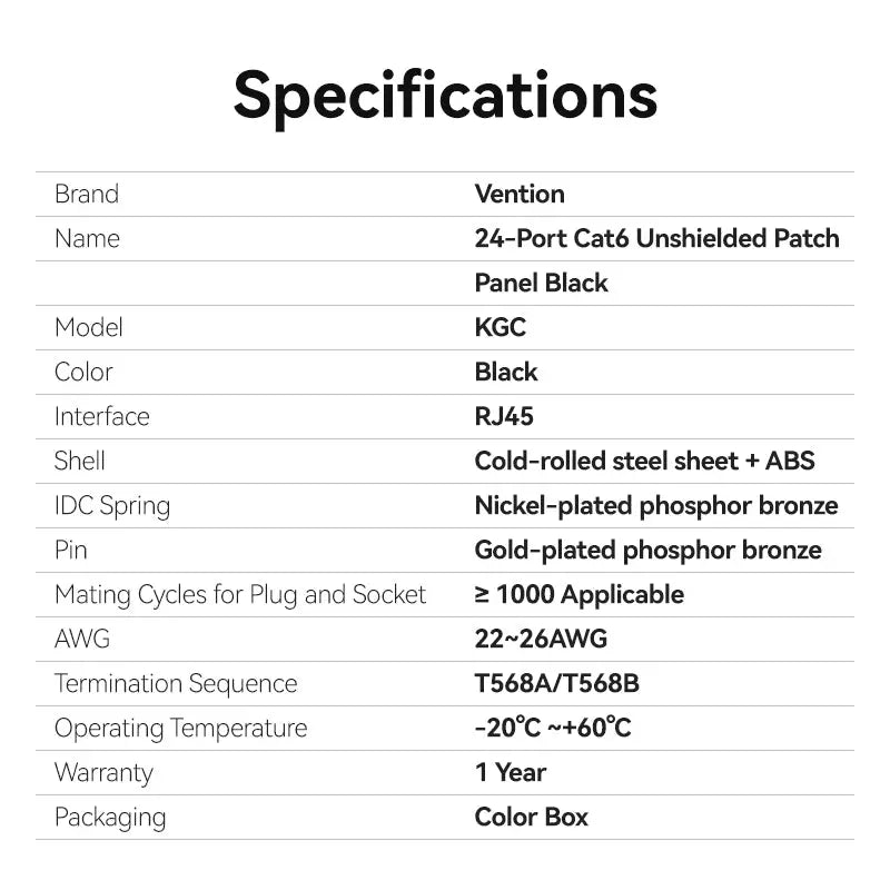 Vention 24-port Cat6 Unshielded Patch Panel - Vention