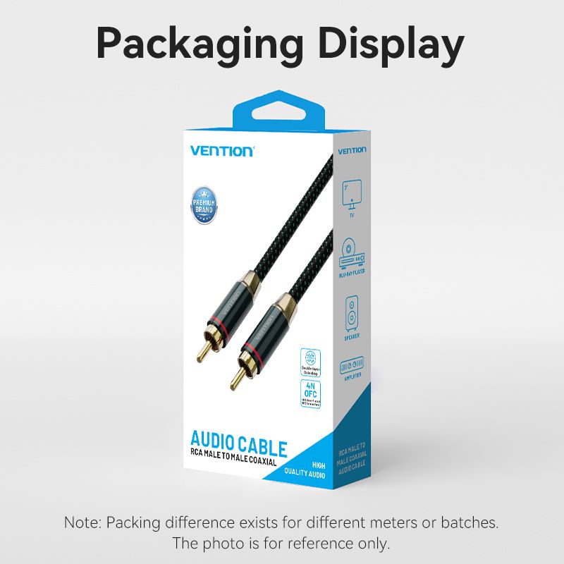 Vention Cotton Braided RCA Male to Male Coaxial Audio Cable 0.5/1/1.5/2/3/5/8/10M Green Copper Type