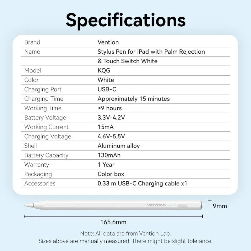 Vention Stylus Pen for iPad with Palm Rejection & Touch Switch White - Vention
