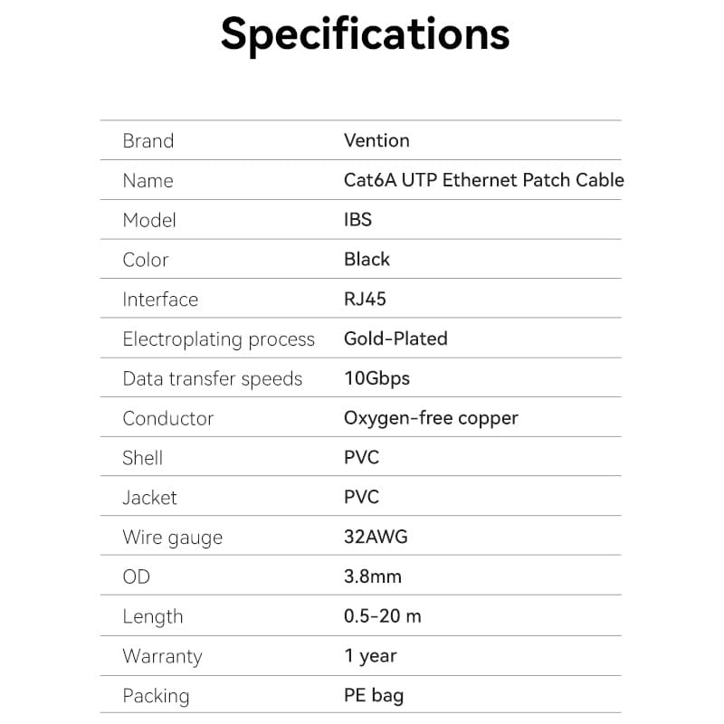 Vention Cat6A UTP Ethernet Patch Cable