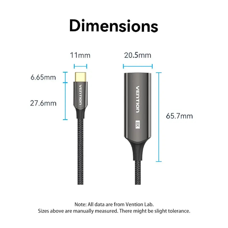 Vention Cotton Braided USB-C to DP 8K Converter 0.25M Black Zinc Alloy Type - Vention