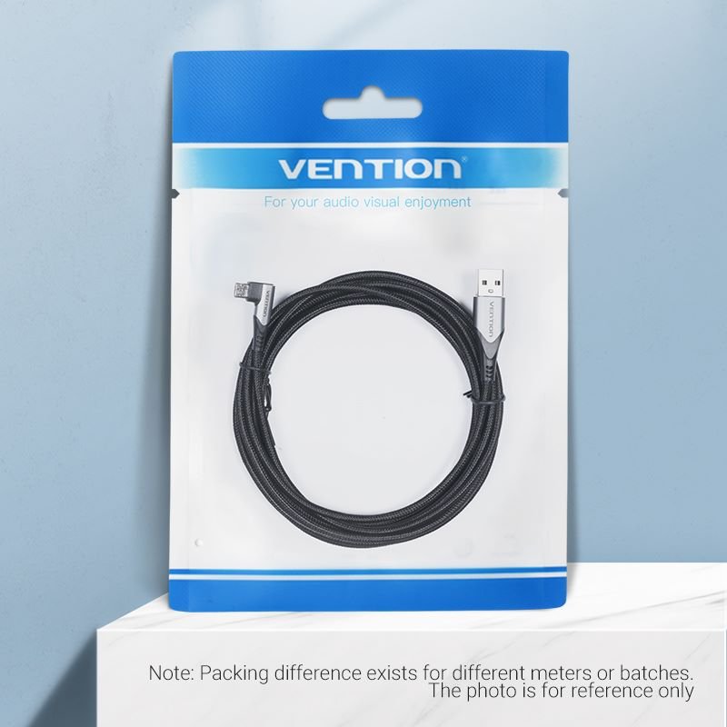 USB 2.0 A Male to Micro-B Male Right Angle 3A Cable 0.25/0.5/1/1.5/2/3M Gray Aluminum Alloy Type - Vention