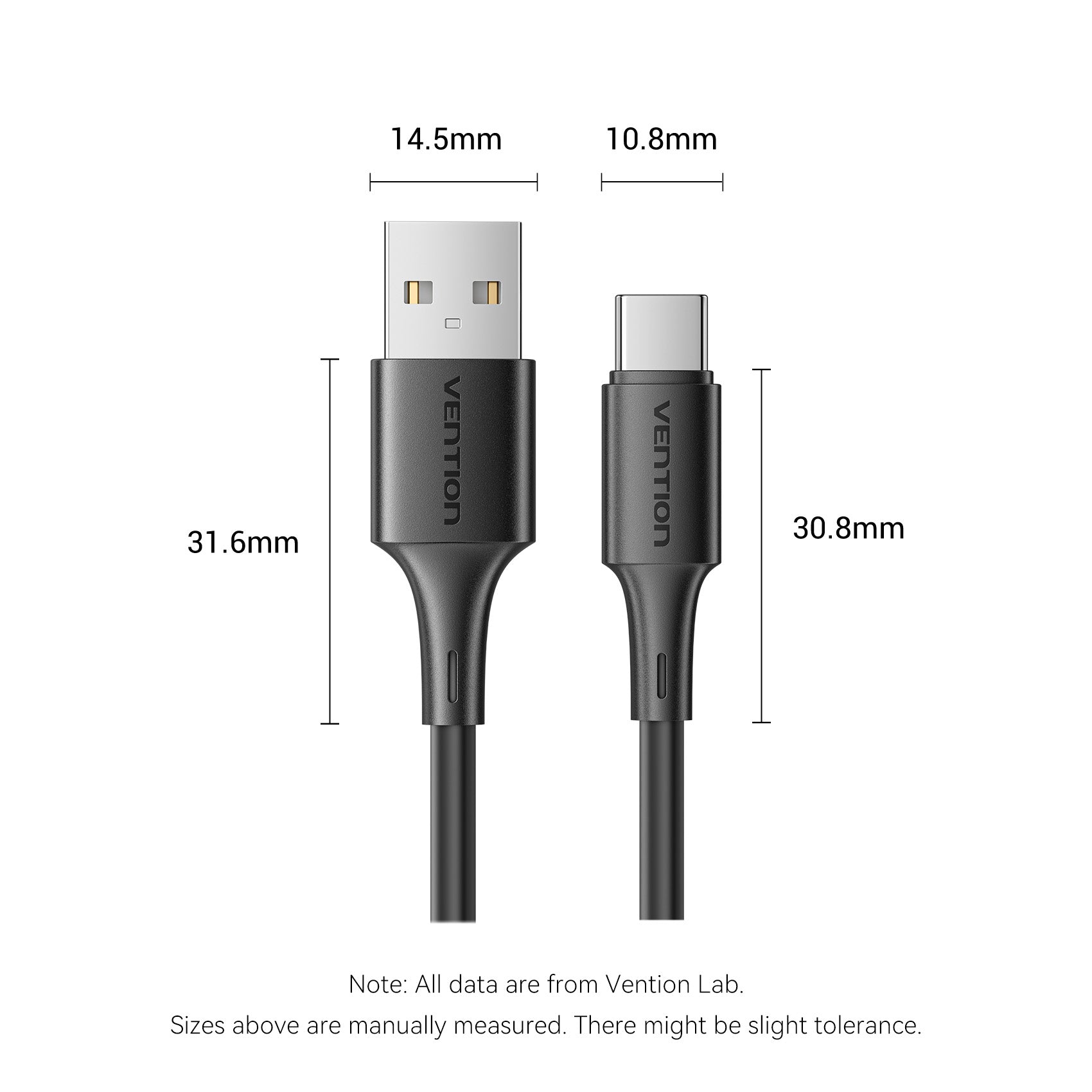 <tc>Vention</tc> Cable USB 2.0 tipo A macho a C macho 3A de 0,25 m, PVC negro.