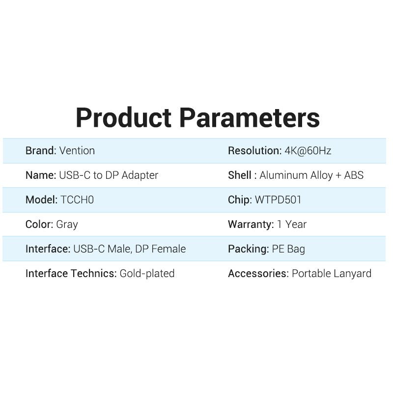 Vention Type-C to DP Adapter Gray Metal Type - Vention