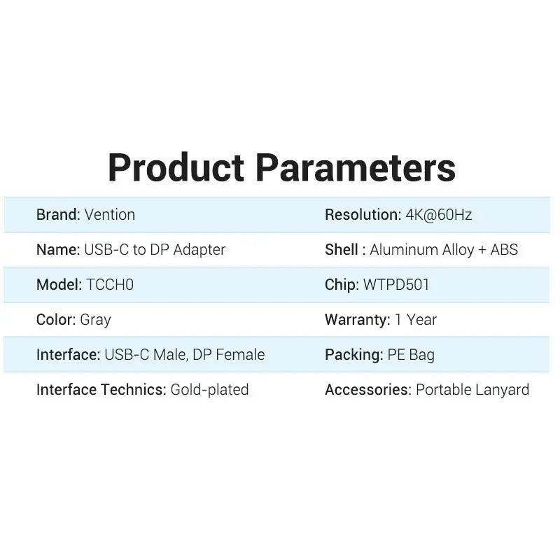 Vention Type-C to DP Adapter Gray Metal Type - Vention