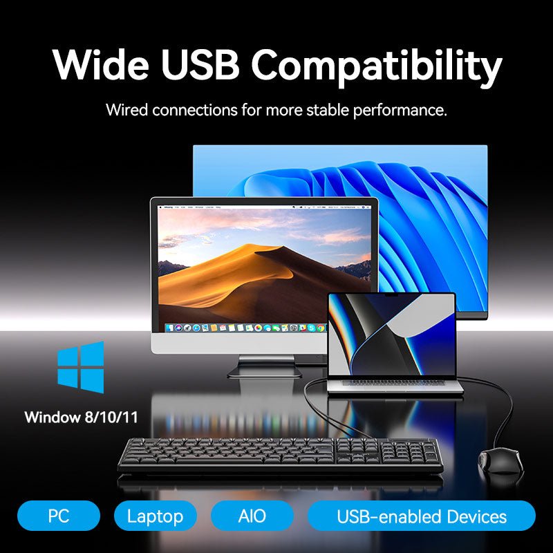 Vention USB Wired Full-Sized Silent Keyboard and Mouse Combo Black Slim Type - Vention