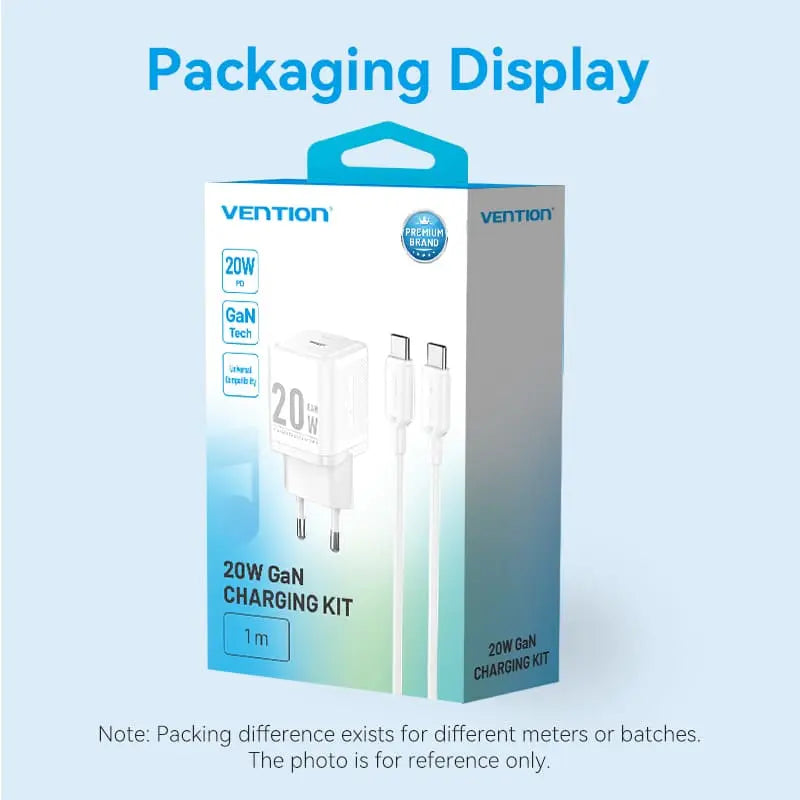 Vention 1-Port USB-C GaN Charger 20W with USB-C to USB-C Cable 1M EU-Plug - Vention