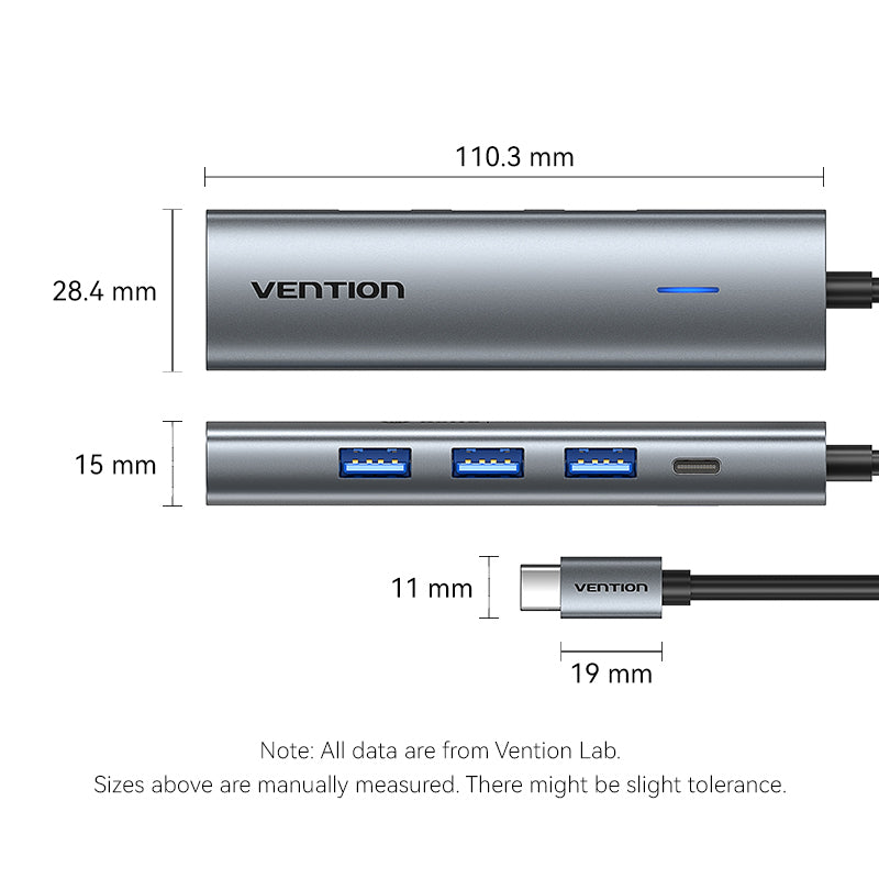 <tc>Vention</tc> USB-C 转 HDMI/USB 3.0*3/PD 扩展坞 0.15M 灰色铝合金型