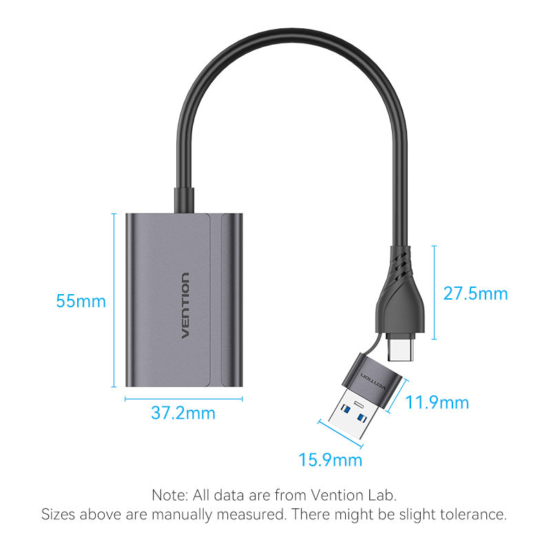USB-C + USB-A to HDMI Adapter 0.15M Gray Aluminium Alloy Type