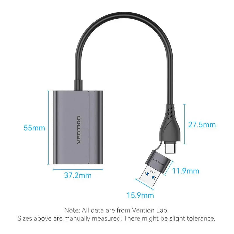 Vention USB-C + USB-A to HDMI™ Adapter 0.15M Gray Aluminium Alloy Type - Vention