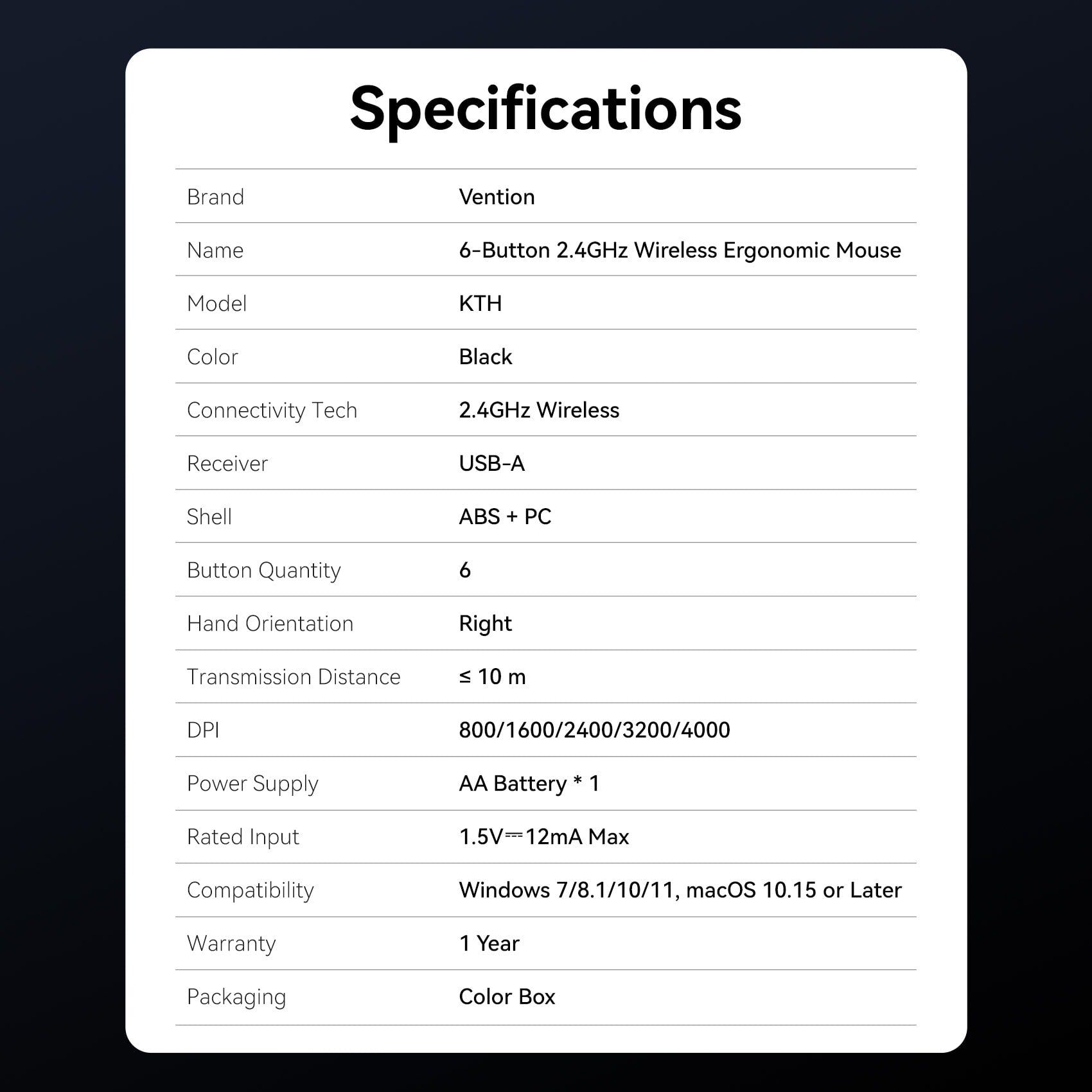 Vention 2.4G Wireless Ergonomic Mouse