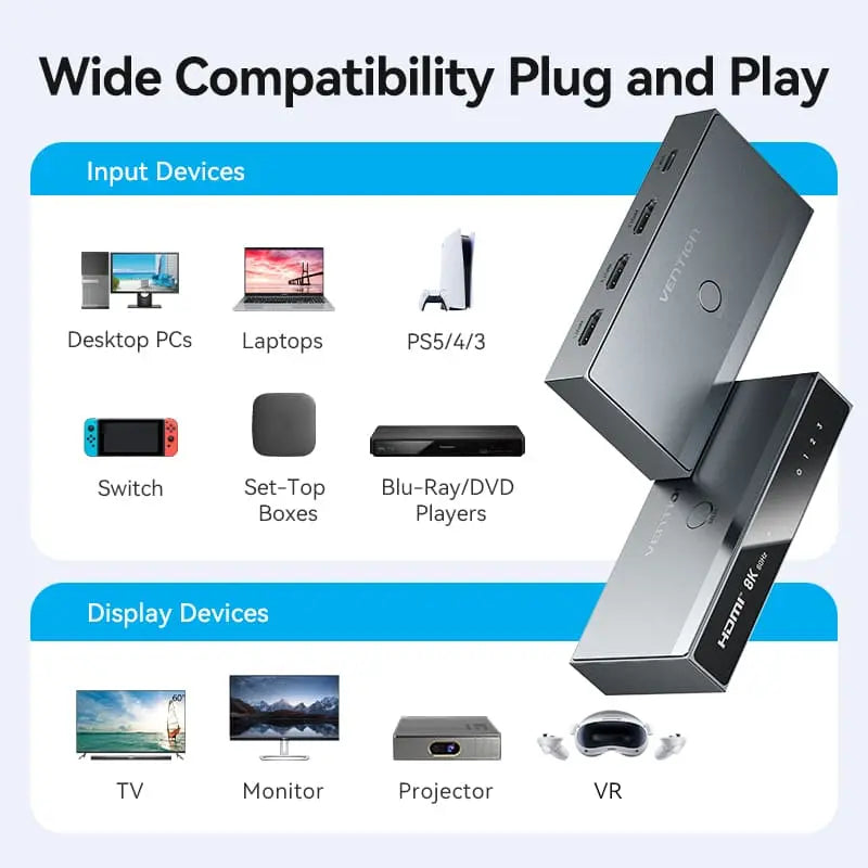 Vention 3 In 1 Out 8K HDMI™ Switcher Gray Aluminium Alloy Type - Vention