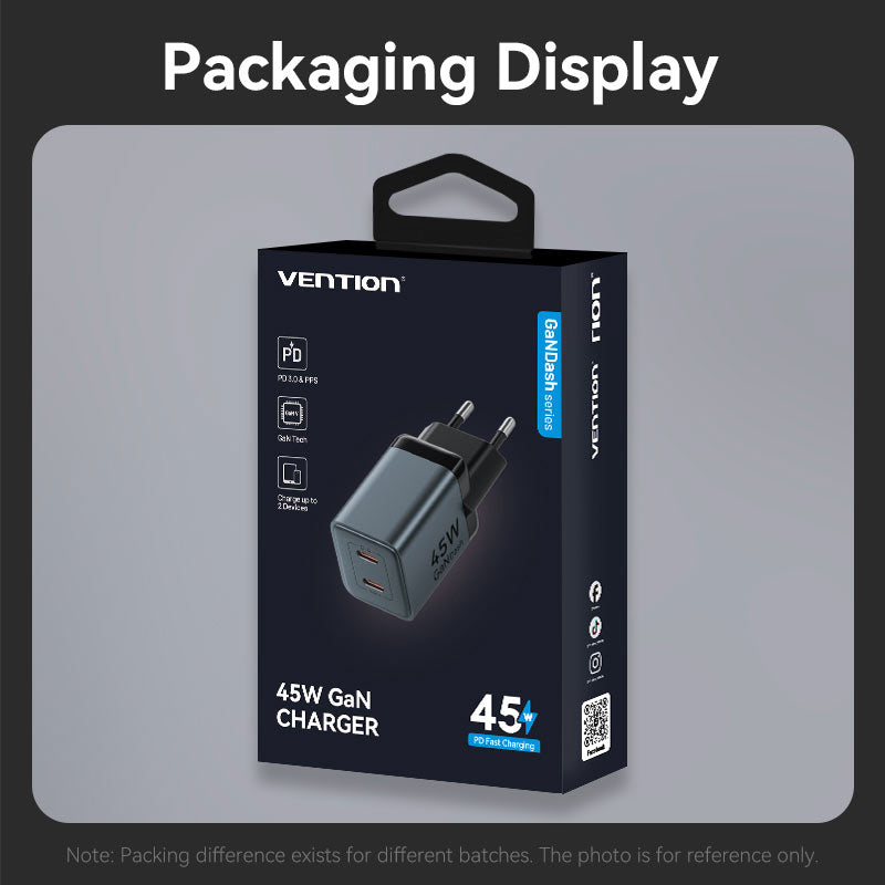 <tc>Vention</tc> Charger GaN USB (C + C) 2 Port (45W/45W) Steker EU Abu-abu