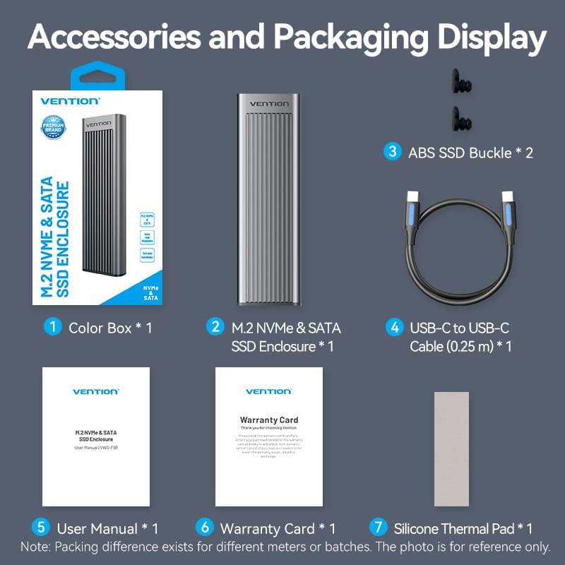 <tc>Vention</tc> M.2 NVMe & SATA SSD 硬盘盒 (USB 3.2 Gen 2-C) 带散热片 灰色铝合金材质