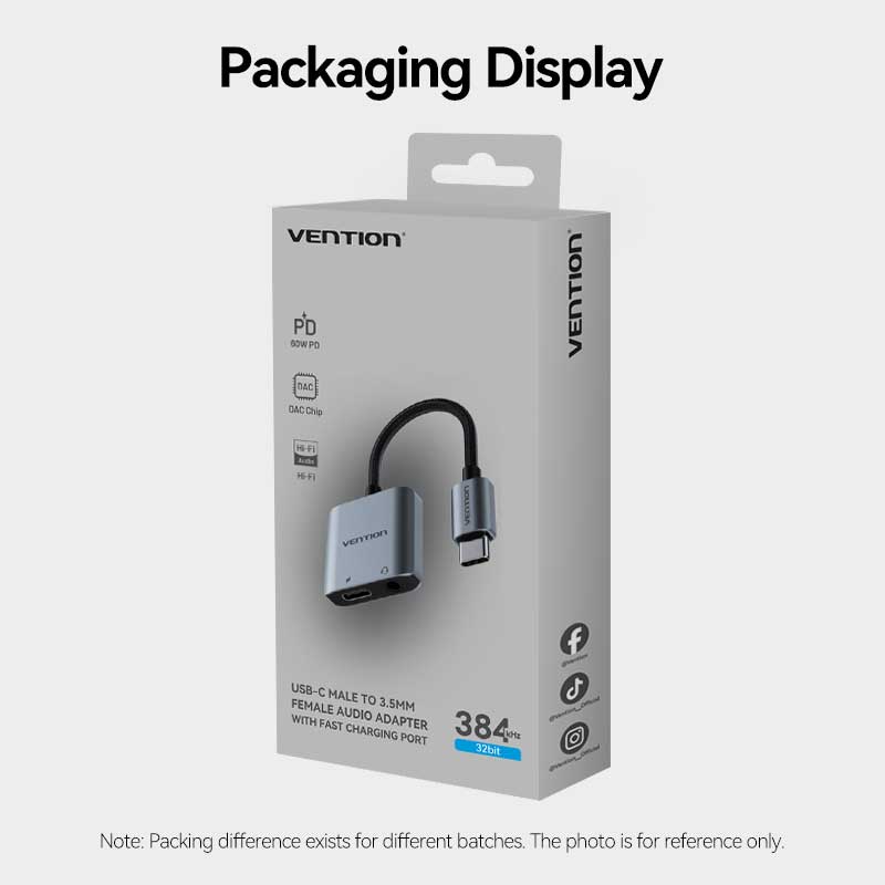 Vention USB-C Male to 3.5mm Female Audio Adapter with Fast Charging Port - Vention