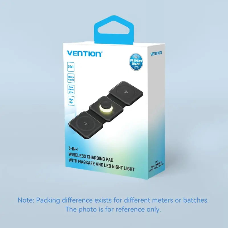Vention 3-in-1 15W Wireless Charging Pad with MagSafe and LED Night Light Black - Vention