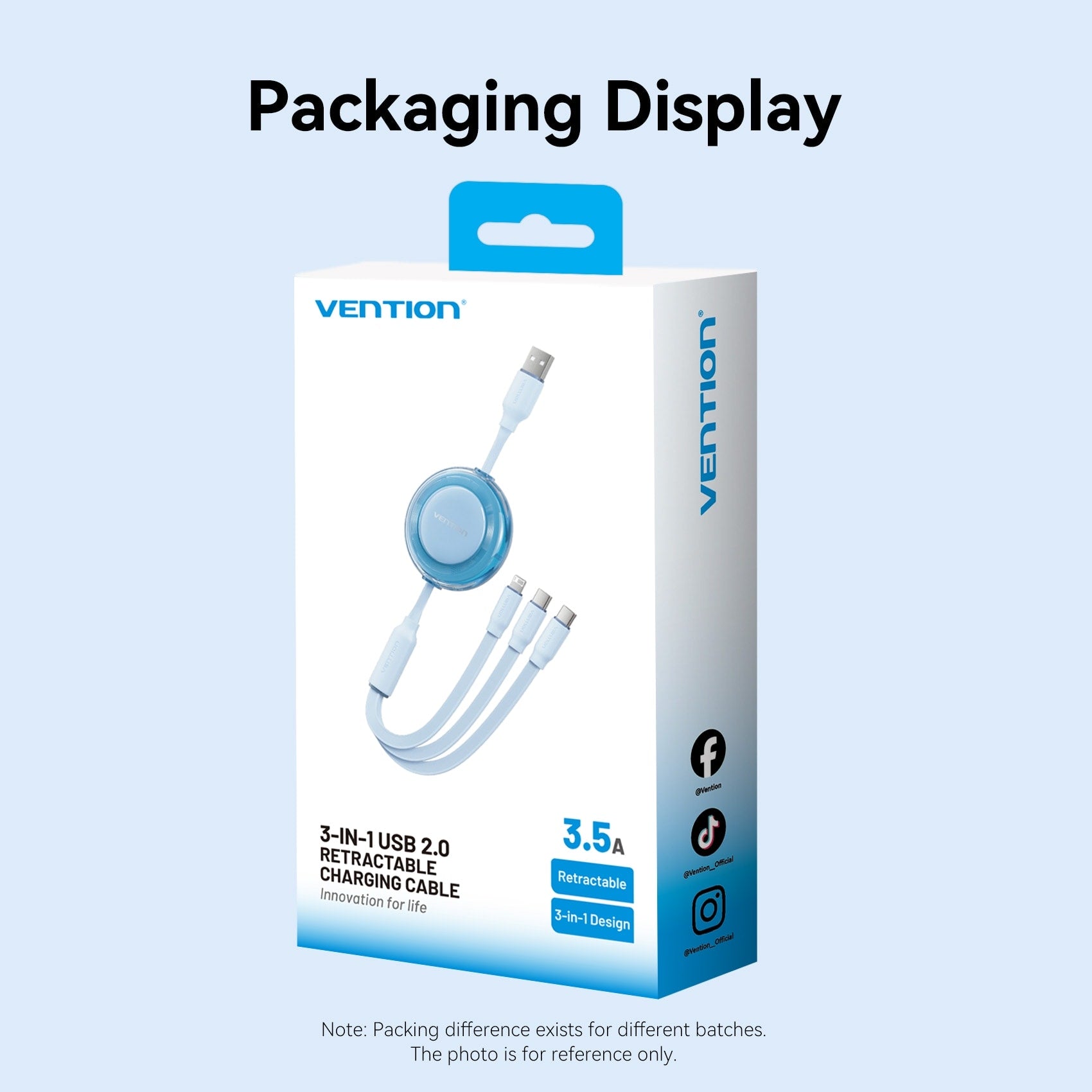 <tc>Vention</tc> Kabel Pengisi Daya USB 2.0 3-in-1 yang Dapat Ditarik