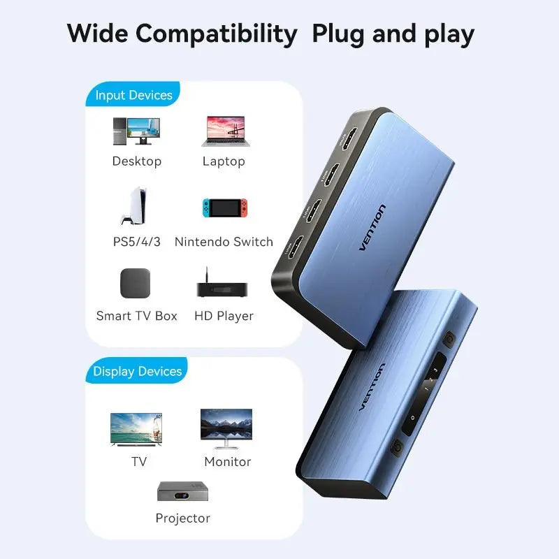 Vention 3 In 1 Out HDMI™ Switcher Blue Aluminum Alloy Type - Vention