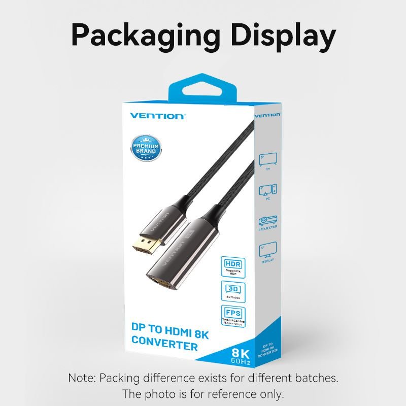 Vention Cotton Braided DP Male to HDMI™ Female 8K Converter 0.25M Black Zinc Alloy Type - Vention