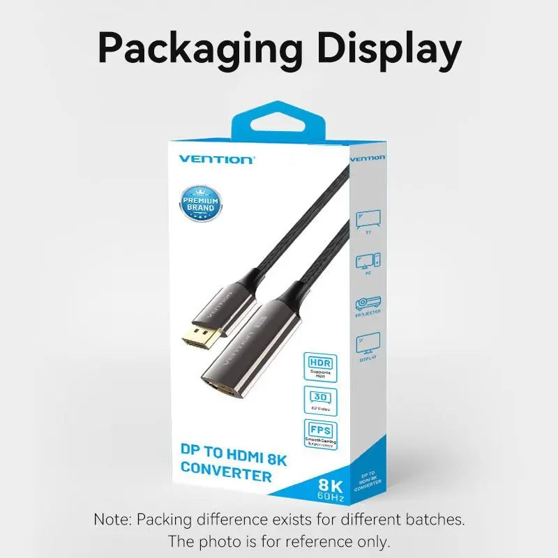 Vention Cotton Braided DP Male to HDMI™ Female 8K Converter 0.25M Black Zinc Alloy Type - Vention
