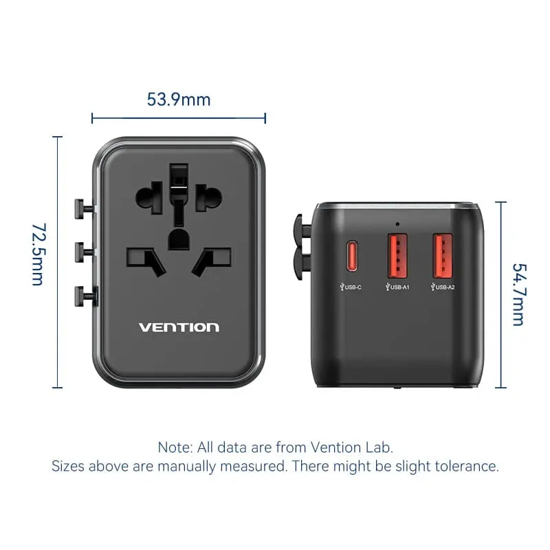 Vention 3-Port USB (C+A+A) Universal Travel Adapter (20W/18W/18W) - Vention