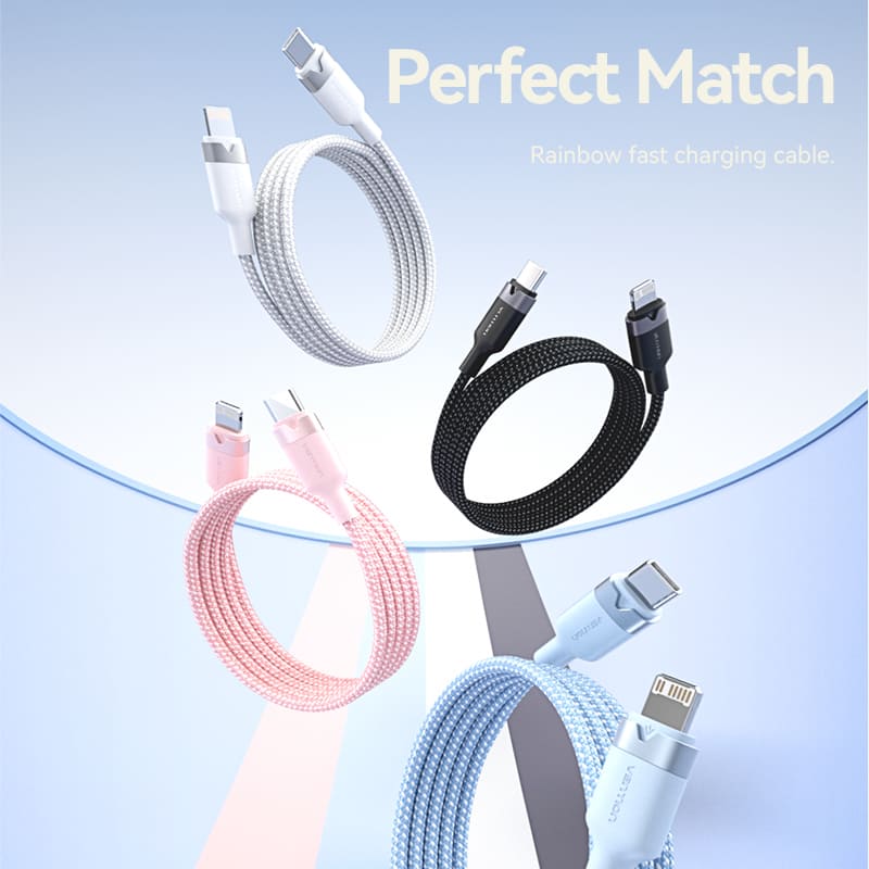 USB 2.0 Type-C Male to Lightning Male 3A Cable