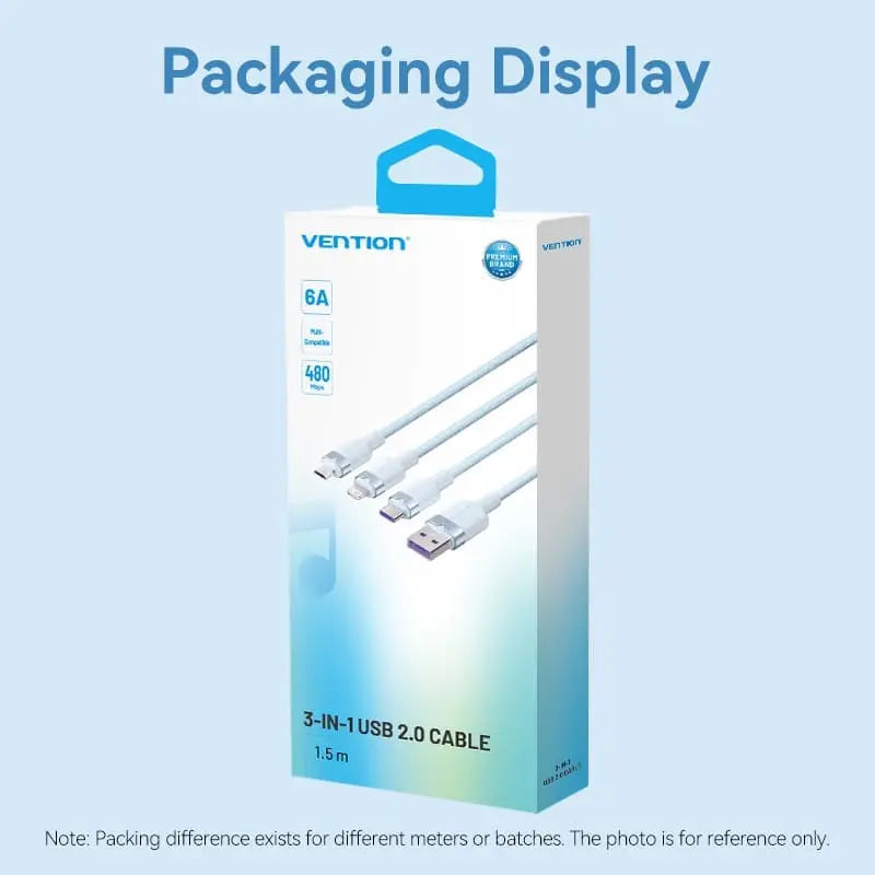 Vention USB 2.0 A Male to 3-in-1 USB-C & Lightning & Micro-B Male 6A Cable Aluminum Alloy Type - Vention