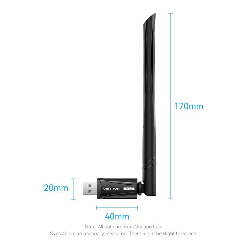 Vention AX300 USB Wi-Fi Single Band Adapter With High Gain Antenna Black - Vention
