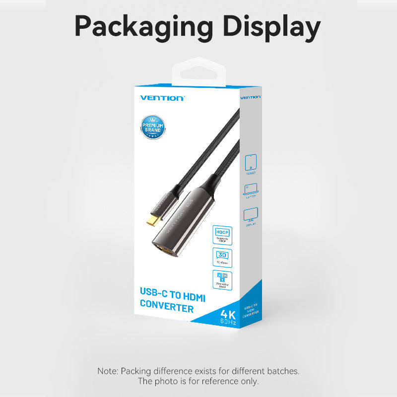 Vention Cotton Braided USB-C to HDMI™ 4K Converter 0.25M Black Zinc Alloy Type