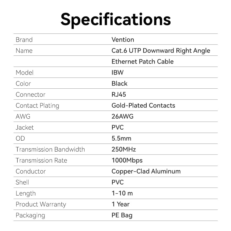 Vention Cat6 UTP Dik Açı Ethernet Patch Kablosu