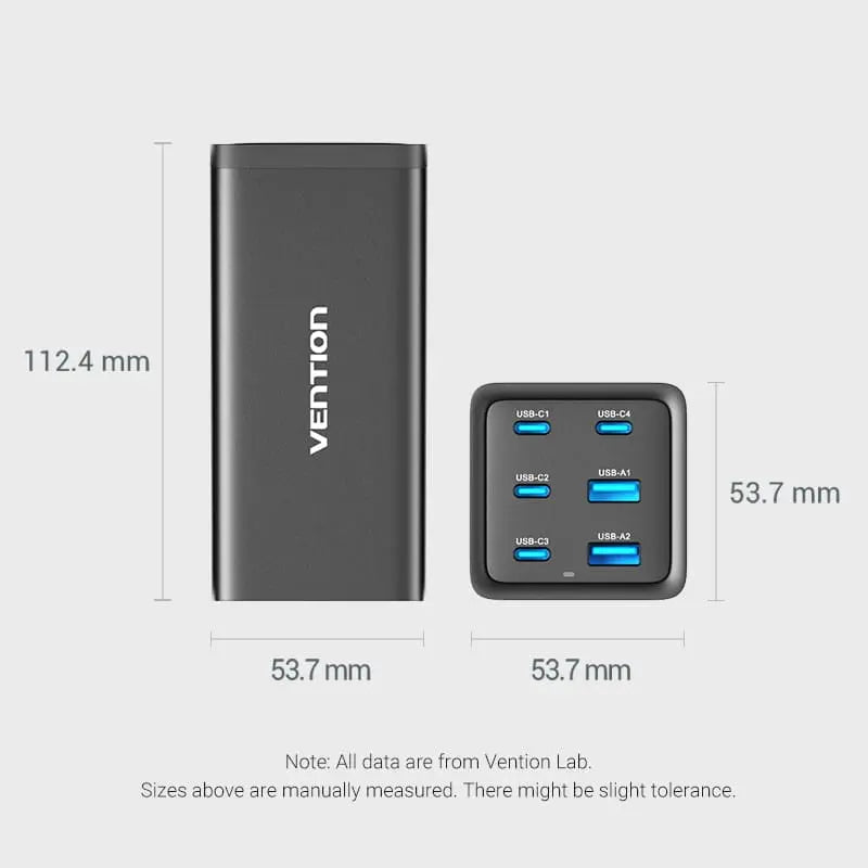 Vention 6-Port USB (C+C+C+C +A+A) Desktop GaN Charger (140W/140W/45W/20W/18W/18W) Plug - Vention