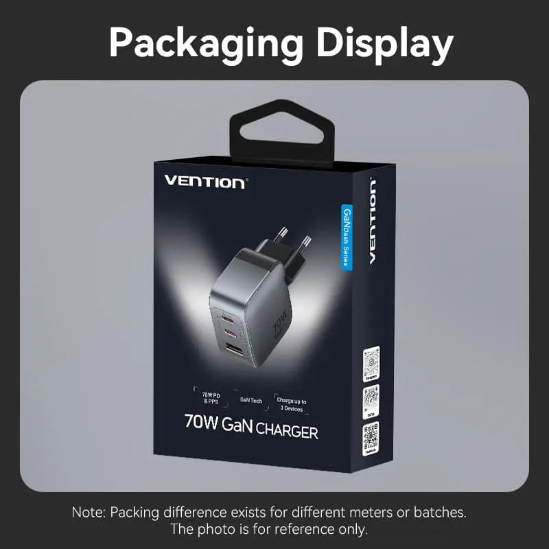 Vention 3-Port USB (C+C+A) GaN Charger (70W/70W/22.5W) EU-Plug - Vention