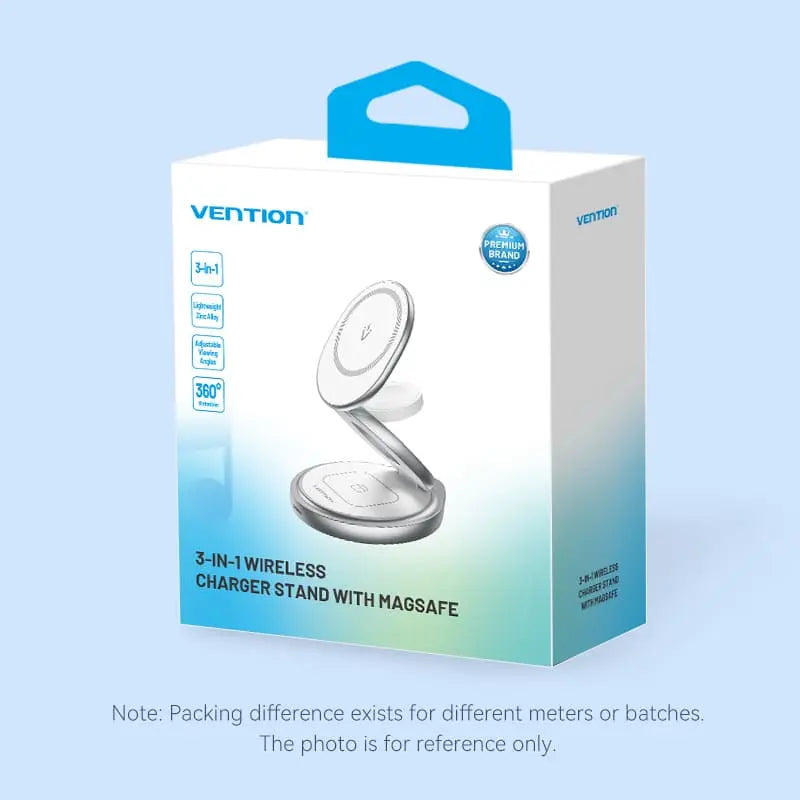Vention 3-in-1 15W Wireless Charger Stand with MagSafe Silver - Vention