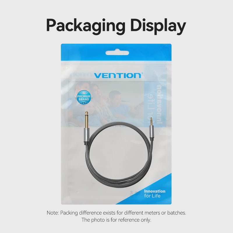 Vention Nylon Braided 3.5mm TRS Male to 6.35mm TS Male Audio Cable 1M Gray Aluminum Alloy Type - Vention