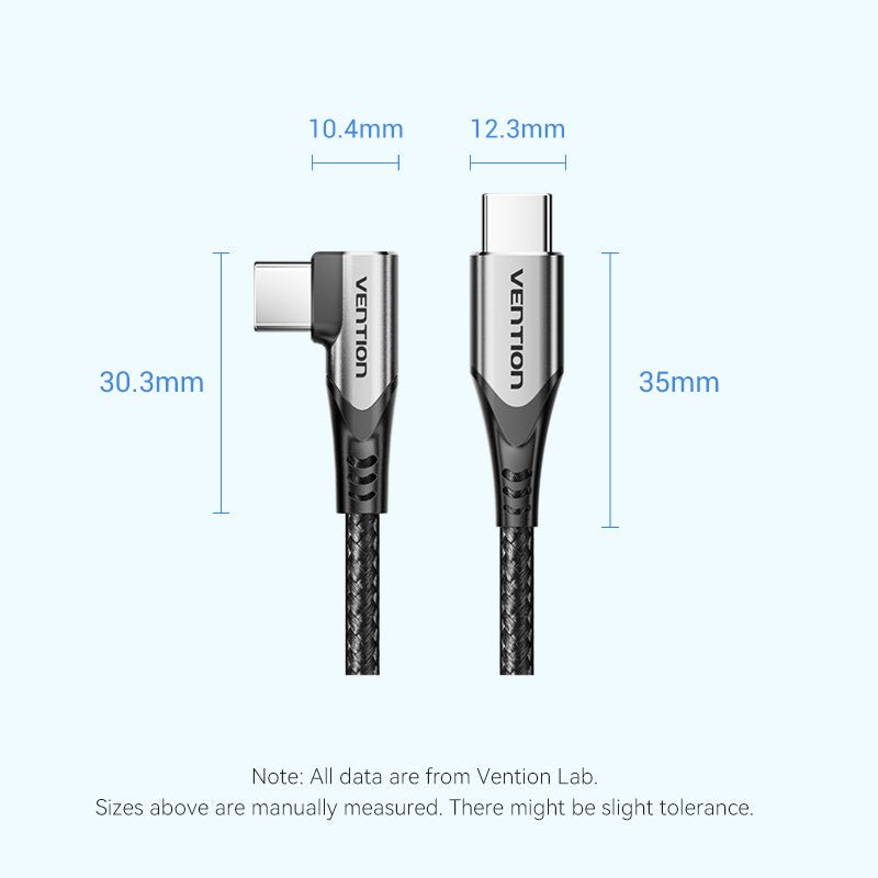 Vention USB 2.0 Type-C Male to Type-C Male Right Angle 3A Cable Aluminum Alloy Type - Vention