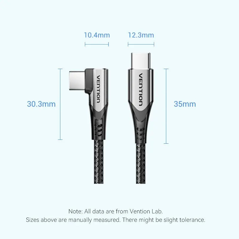 Vention USB 2.0 Type-C Male to Type-C Male Right Angle 3A Cable Aluminum Alloy Type - Vention
