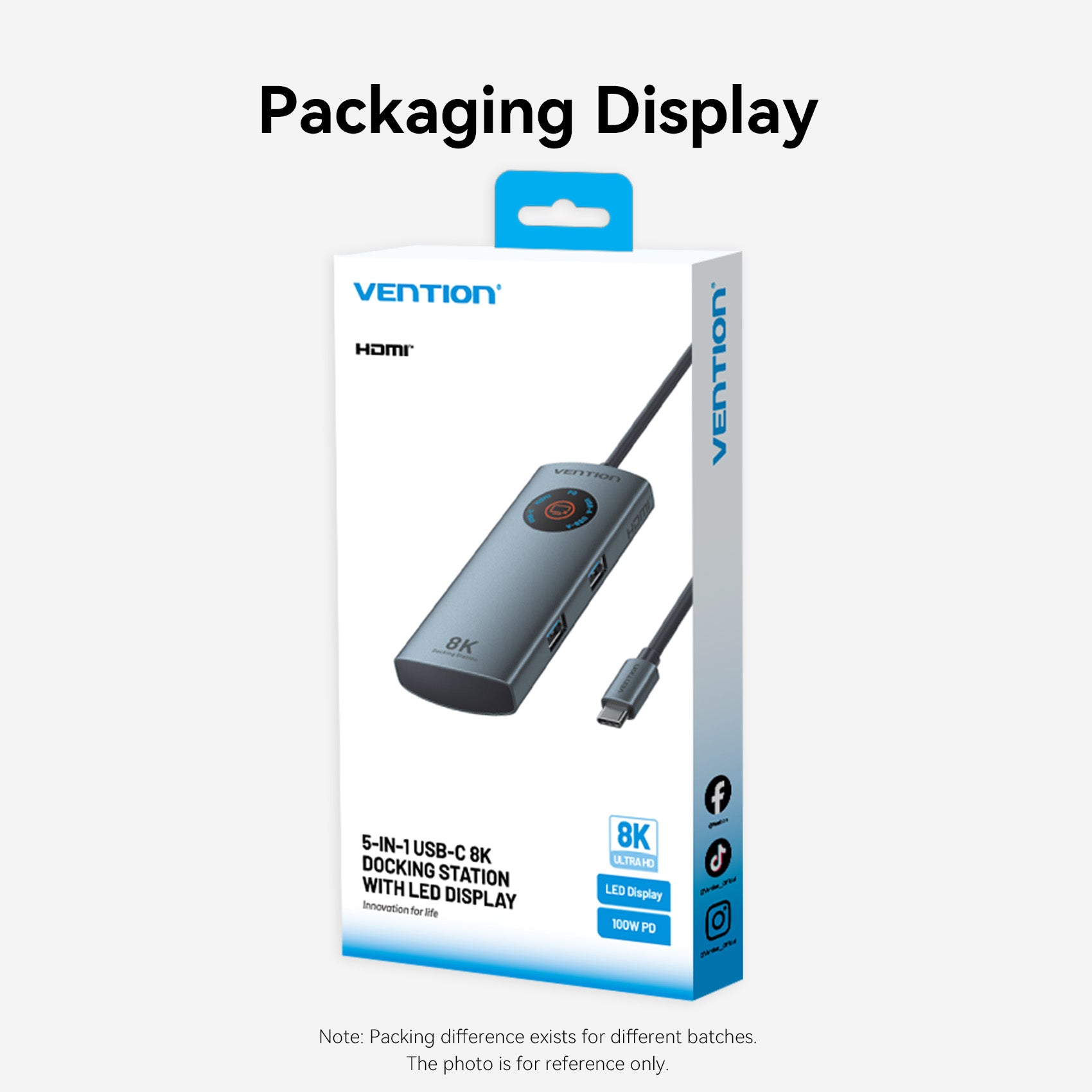 Vention 5'i 1 arada USB-C 8K LED Ekranlı Bağlantı İstasyonu