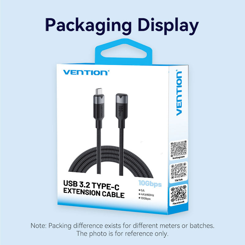 <tc>Vention</tc> Cable de extensión USB 3.2 Gen2 tipo C macho a C hembra de 10 Gbps, aleación de aluminio.