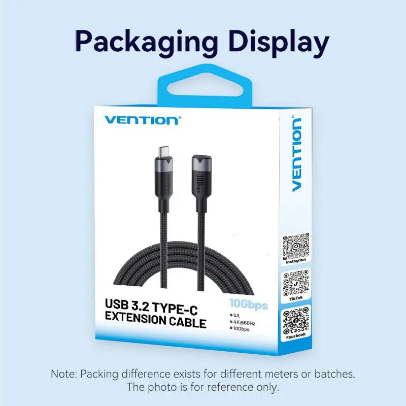Vention USB 3.2 Gen2 C Male to C Female 10Gbps Extension Cable Aluminum Alloy Type - Vention