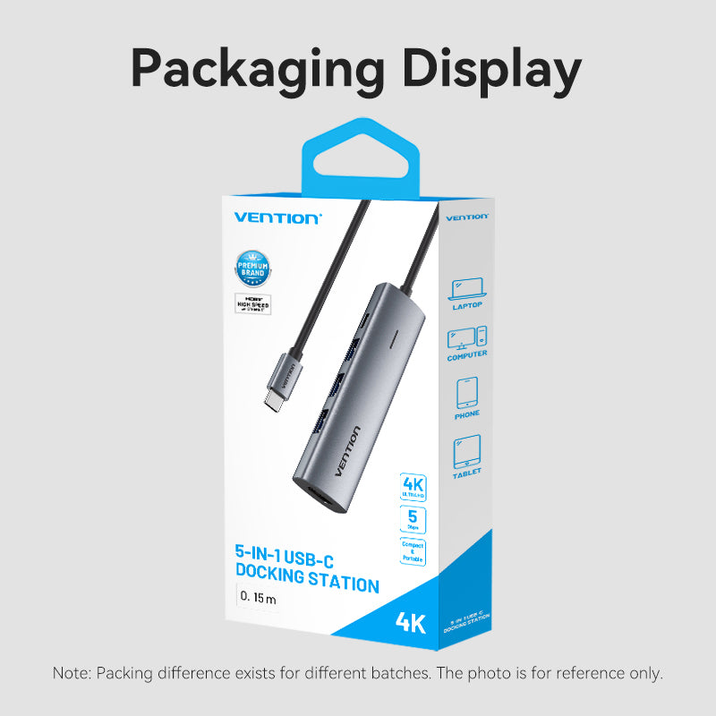 <tc>Vention</tc> USB-C 转 HDMI/USB 3.0*3/PD 扩展坞 0.15M 灰色铝合金型