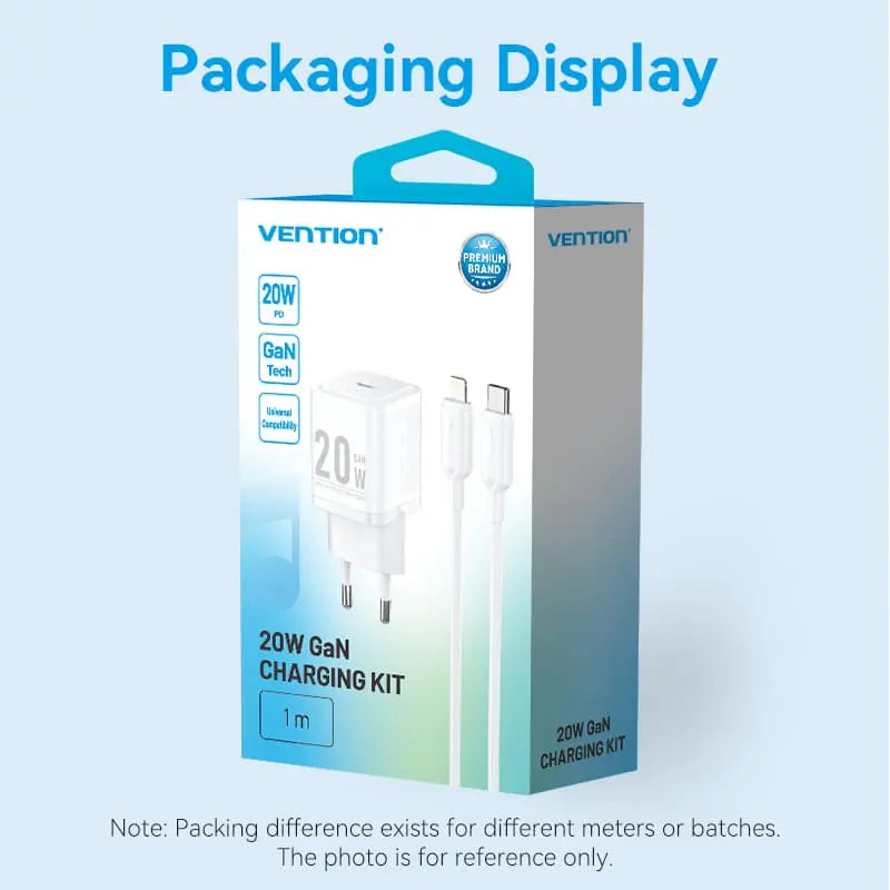 Vention 1-Port USB-C GaN Charger (20W) with USB-C to USB-C Cable - Vention