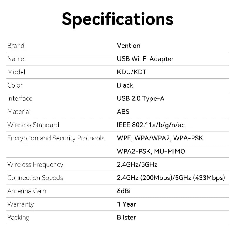 Vention USB Wi-Fi Adapter - Vention