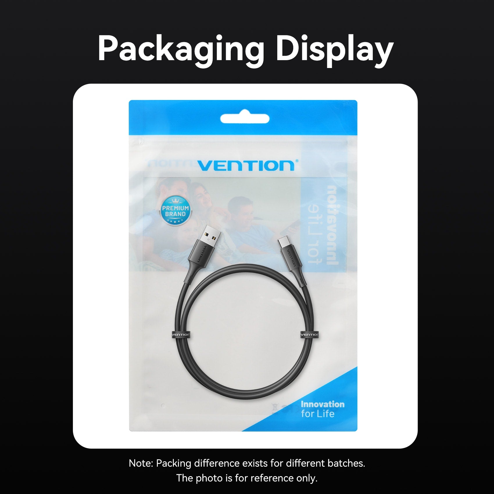 <tc>Vention</tc> Cable USB 2.0 tipo A macho a C macho 3A de 0,25 m, PVC negro.