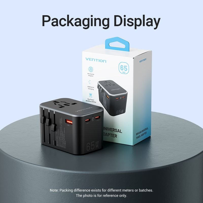 Vention 3-Port USB (C+C+A) GaN Universal Travel Adapter (65W/65W/30W) - Vention