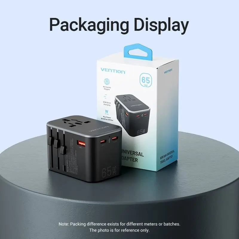 Vention 3-Port USB (C+C+A) GaN Universal Travel Adapter (65W/65W/30W) - Vention